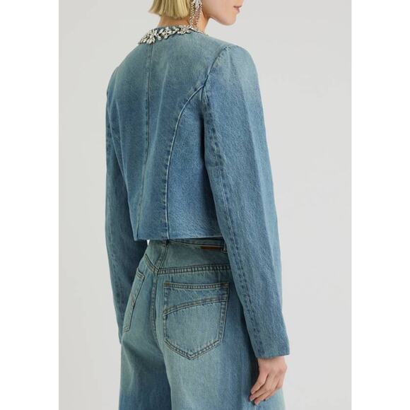 Zimmermann Crush Crystal Embellished Denim Jacket in Blue Moon AU 0 US 4 - Picture 6 of 7